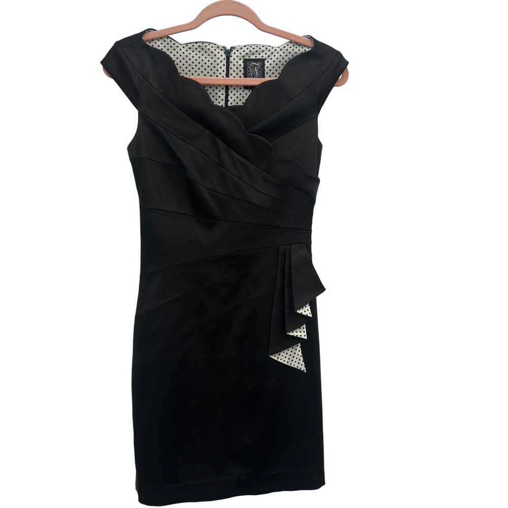 Jax Black Cocktail Dress Size 4 Scallop Neck Polka Dot Lining Acetate Blend